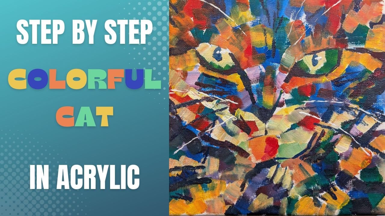 آموزش یک گربه رنگارنگ را در اکریلیک بکشید