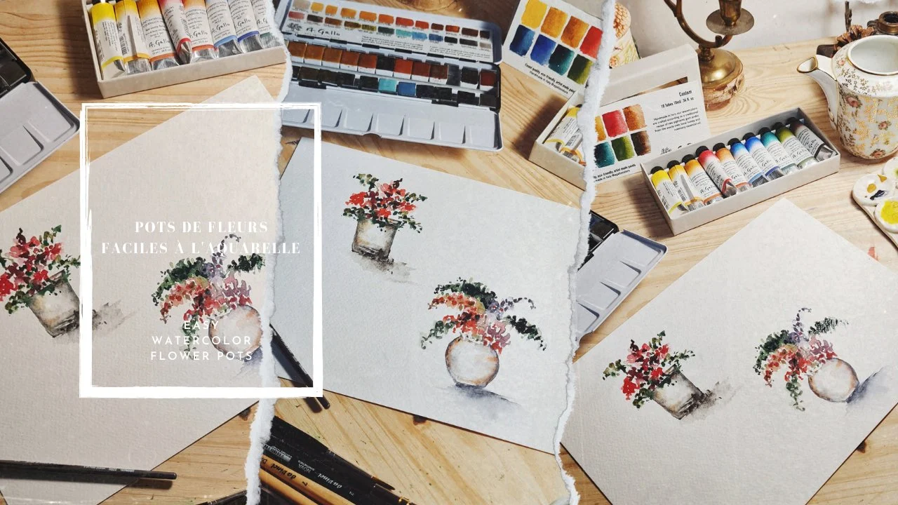 آموزش Pots de Fleurs Simple ، Faciles et Rapides à l'Aquarelle ، Débutants