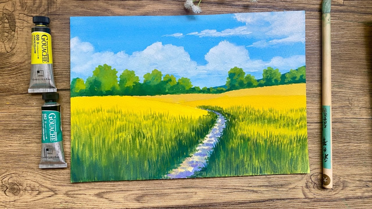 آموزش نقاشی با گواش: خلق یک منظره آرامش‌بخش

