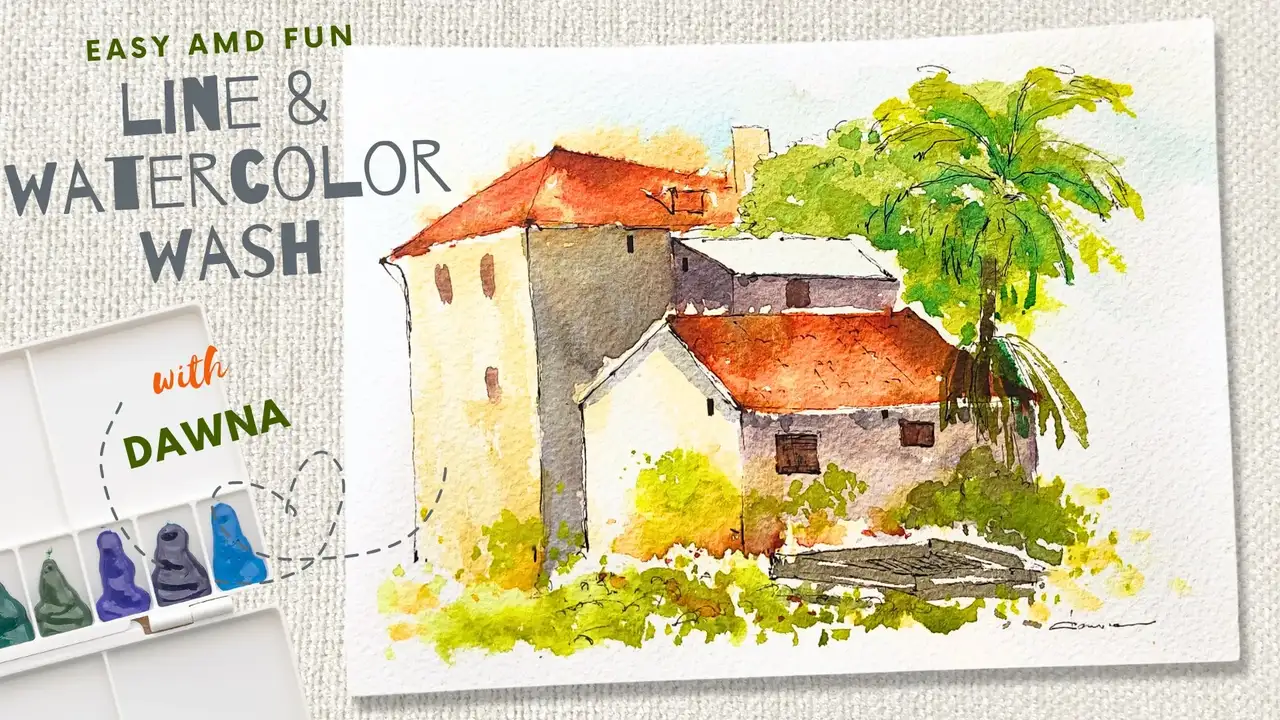 آموزش Plein Air to Paper: راهنمای خط و آبرنگ نقاشی چشم انداز با یک خانه