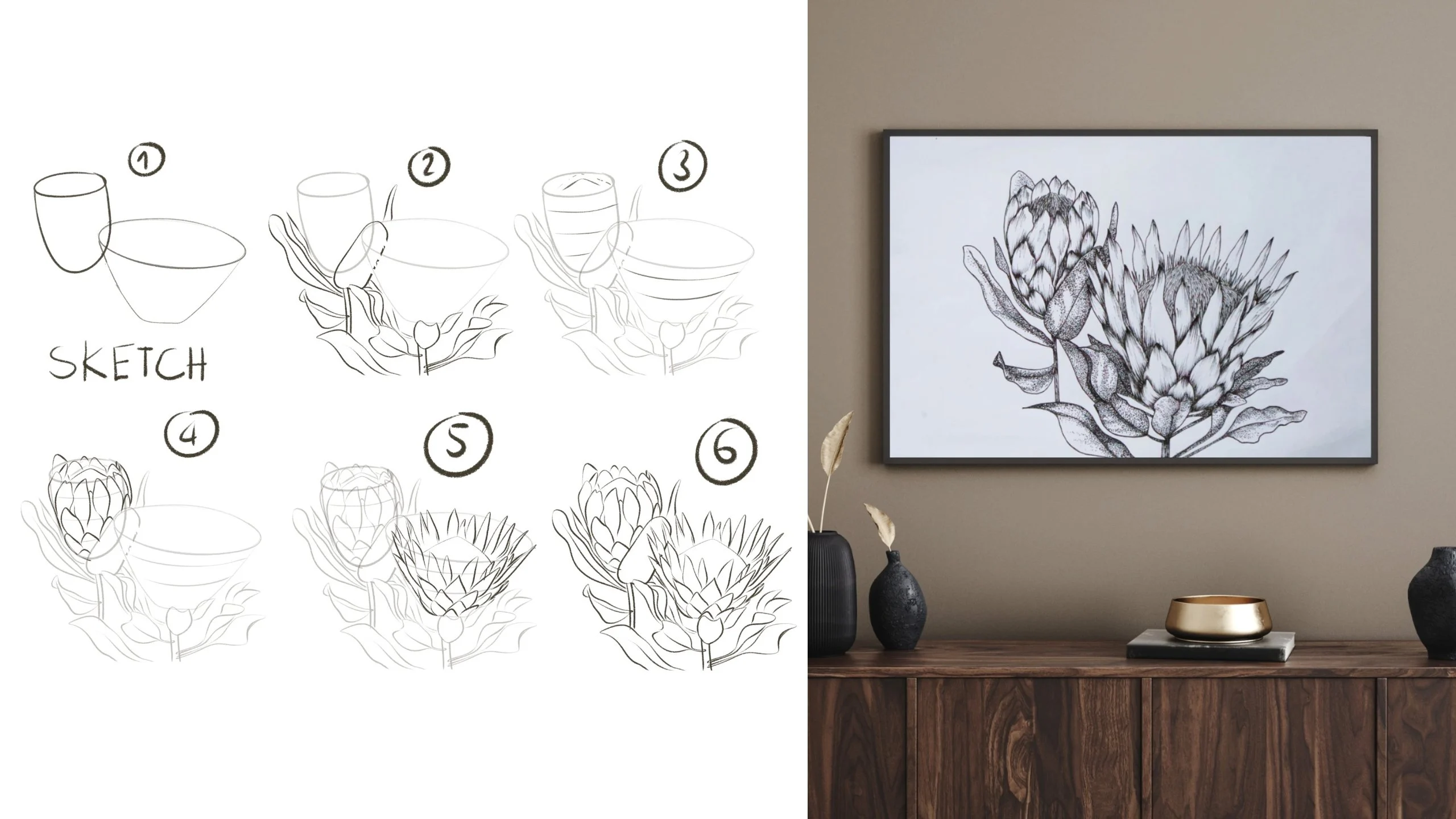 آموزش طراحی خطی گل‌های جسورانه: خودتان بکشید و قاب کنید

