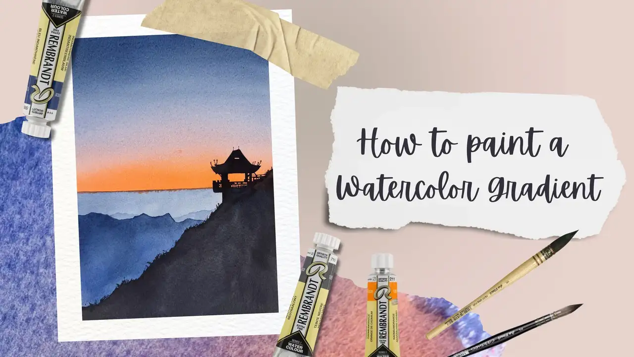 آموزش یادگیری حرفه‌ای گرادیان‌های آبرنگ با صحنه غروب خورشید آسیایی
