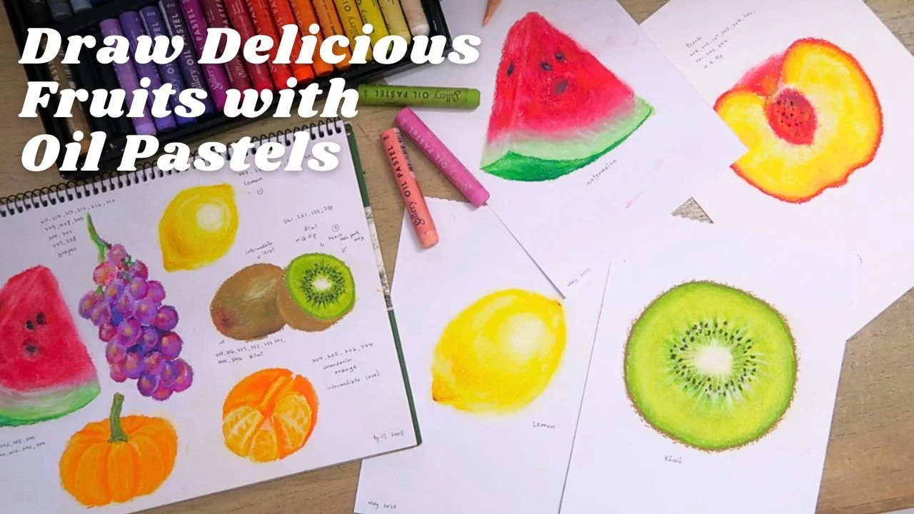 آموزش با پاستل روغنی میوه‌های خوشمزه بکشید – کلاس گام به گام برای مبتدیان

