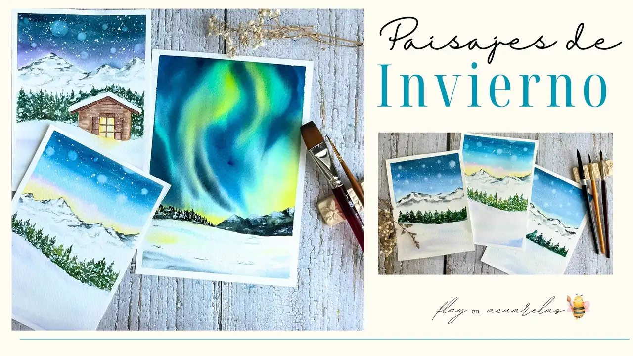 آموزش Paisajes de Invierno con acuarelas + جایزه: Auroras Boreales - آبرنگ منظره زمستانی