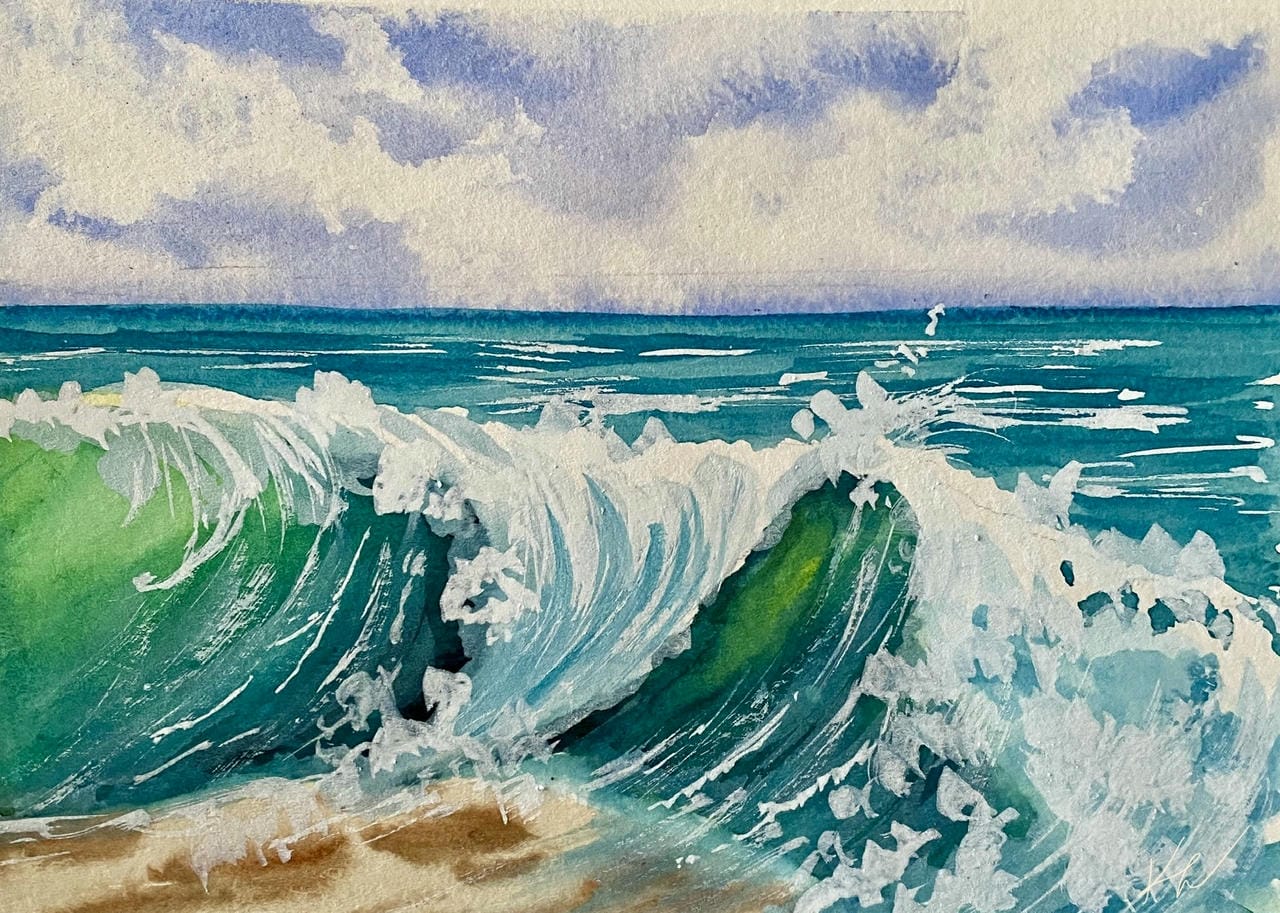 آموزش نقاشی آبرنگ امواج اقیانوس: آموزش آسان موج کوبنده برای مبتدیان
