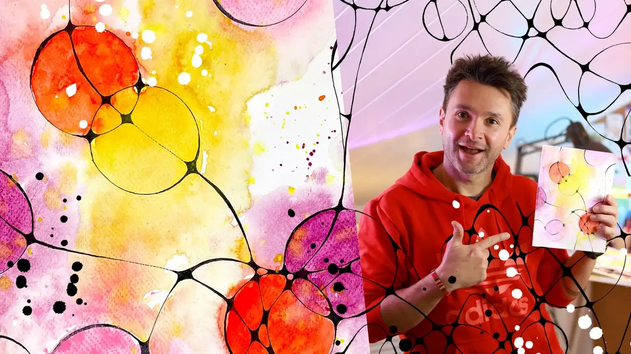 آموزش فرار آبرنگ انتزاعی - نقاشی مراقبه‌ای با هنر نوروگرافیک و شستشوی آبرنگ

