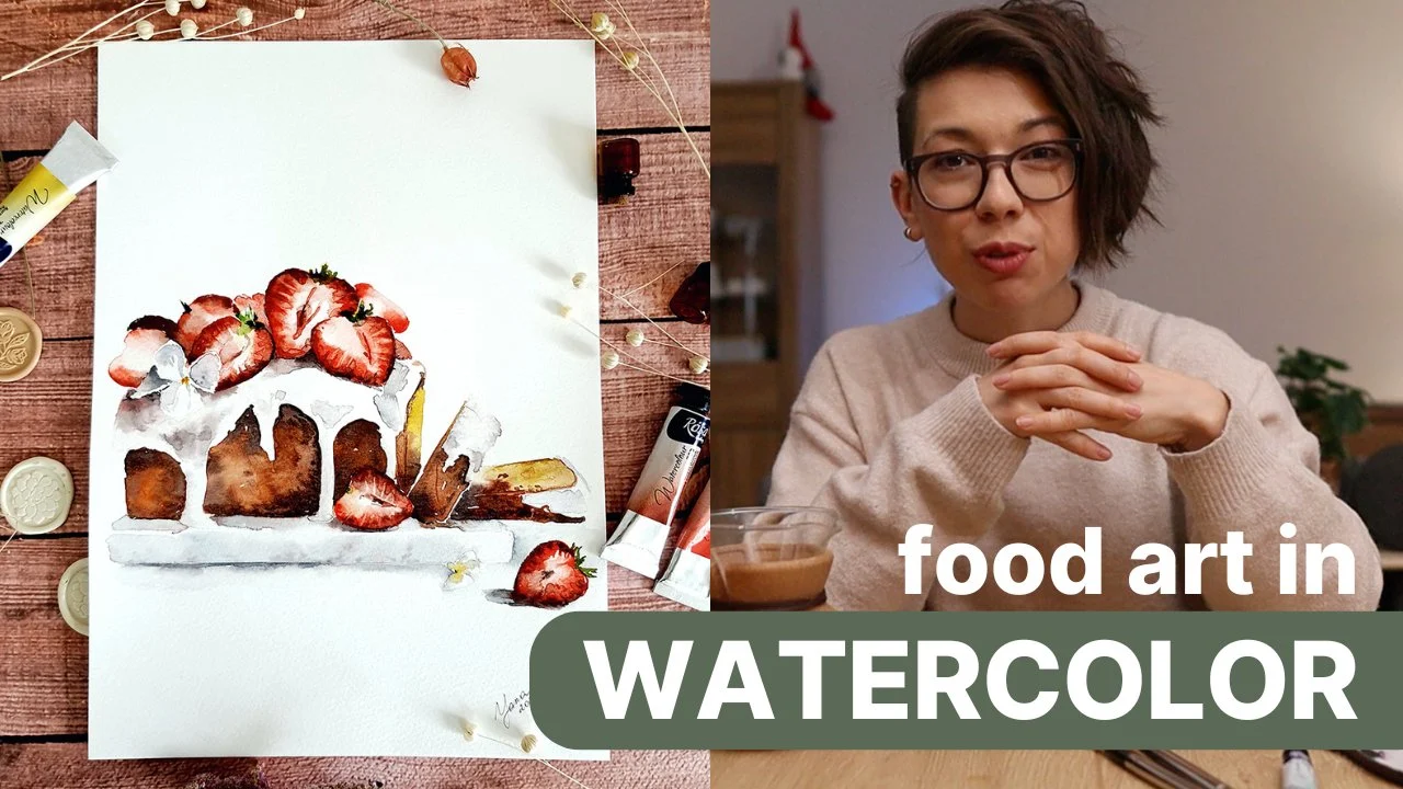 آموزش گام به گام نقاشی کیک توت فرنگی با آبرنگ: هنر غذای واقع‌گرایانه
