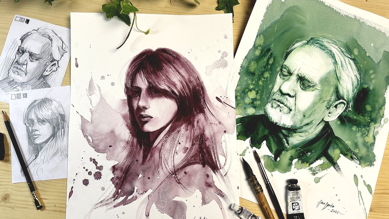 آموزش نقاشی پرتره آبرنگ تک‌رنگ: چالش ۷ روزه برای هنرمندان
