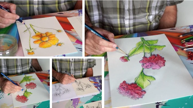 آموزش ماژول ۱ گل‌های رنگی سریع - قبل از شروع رنگ‌آمیزی، به مهارت‌های اسکچ زدن و انتقال طرح نیاز داریم
