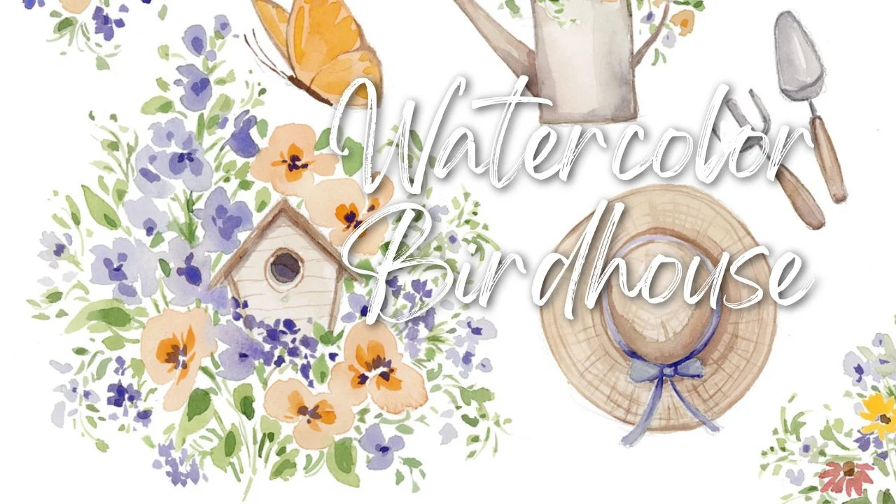 آموزش آبرنگ کلبه، گل‌های زیبا و خانه پرنده

