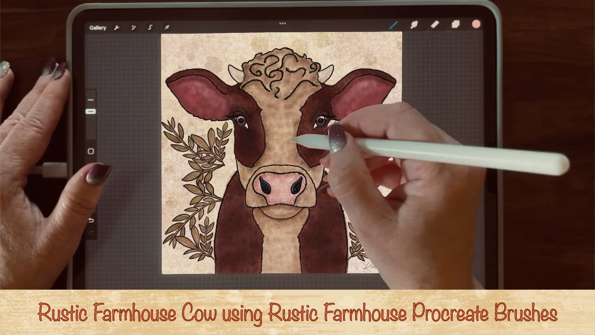 آموزش گاو خانه روستایی با استفاده از براش‌های پروکریت خانه روستایی پرو (Rustic Farmhouse Cow using Rustic Farmhouse Procreate Brushes)
