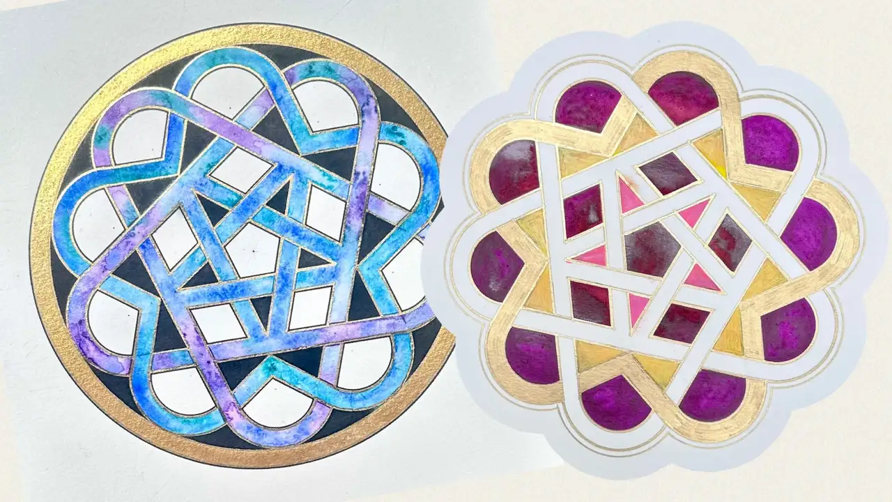 آموزش ترسیم گره پنج پر هندسی سنگی حکاکی شده

