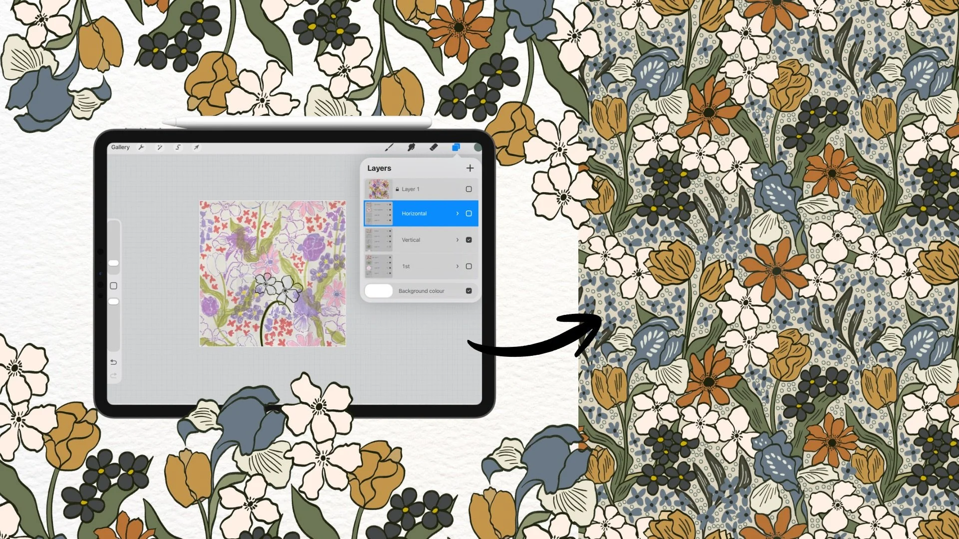 آموزش از کاغذ تا الگو: دیجیتالی کردن طرح‌های گل و گیاه دست‌ساز در Procreate