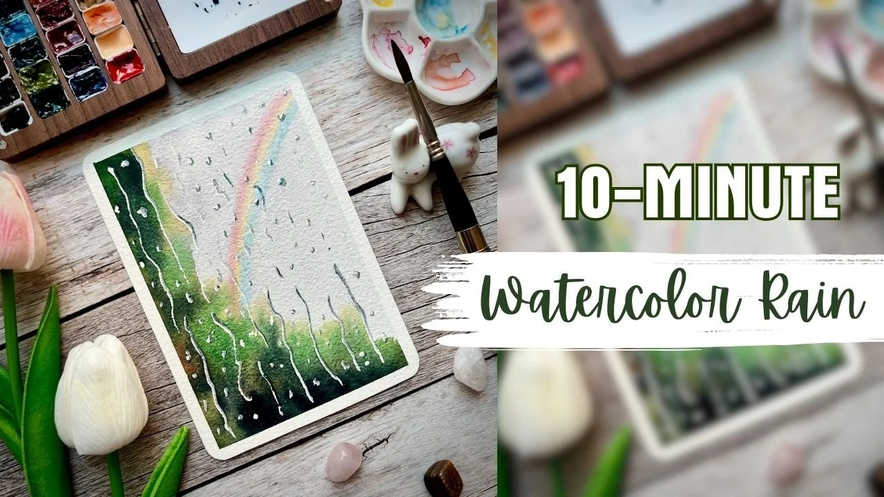 آموزش مینی کلاس: منظره‌ی باران و رنگین کمان با آبرنگ ساده

