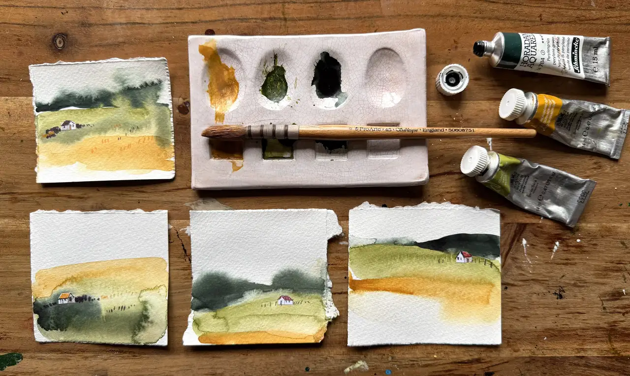 آموزش مناظر مینیاتوری آزاد و بی‌دردسر: آبرنگ و کلاژ آسان

