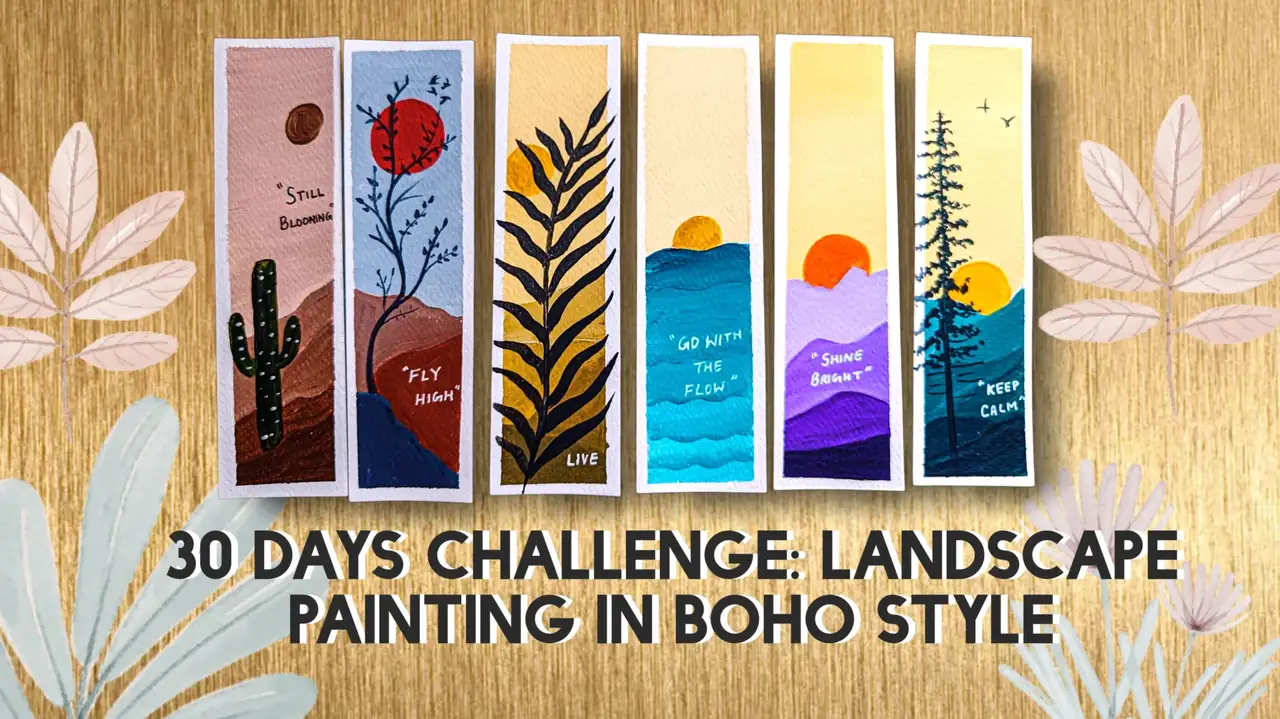 آموزش چالش نقاشی اکریلیک 30 روزه: بوکمارک نقاشی منظره به سبک بوهو

