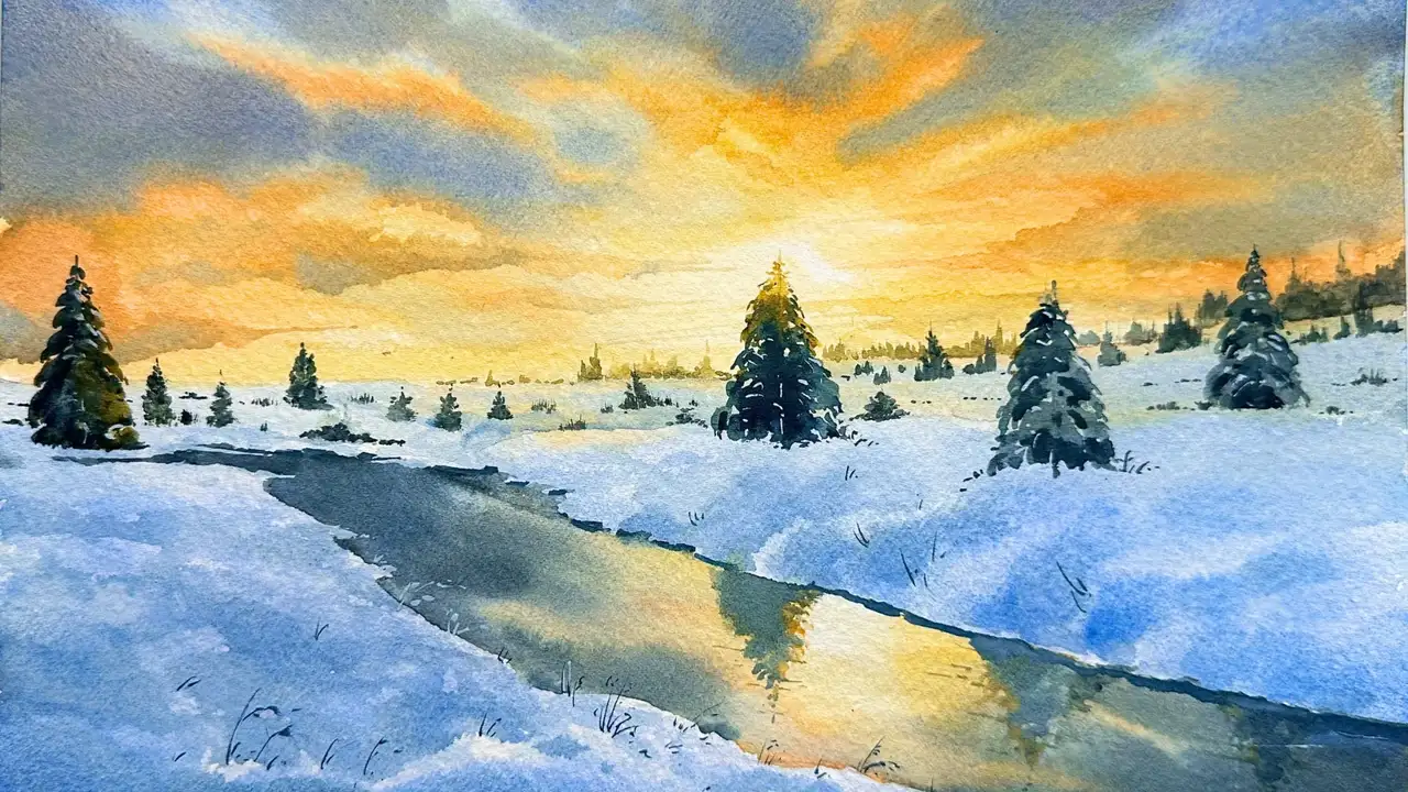 آموزش مناظر زمستانی در آبرنگ - یک چالش 12 روزه