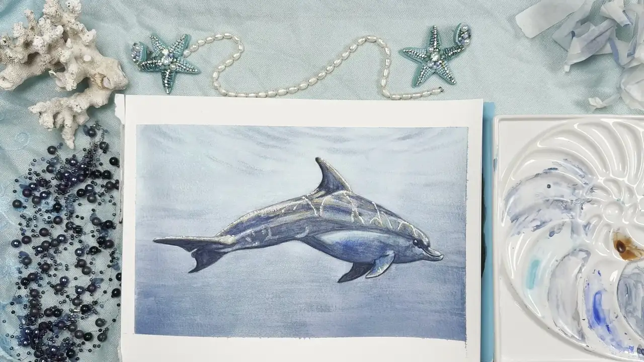 آموزش چگونه یک دلفین را با پس زمینه ای درخشان با آبرنگ نقاشی کنیم؟

