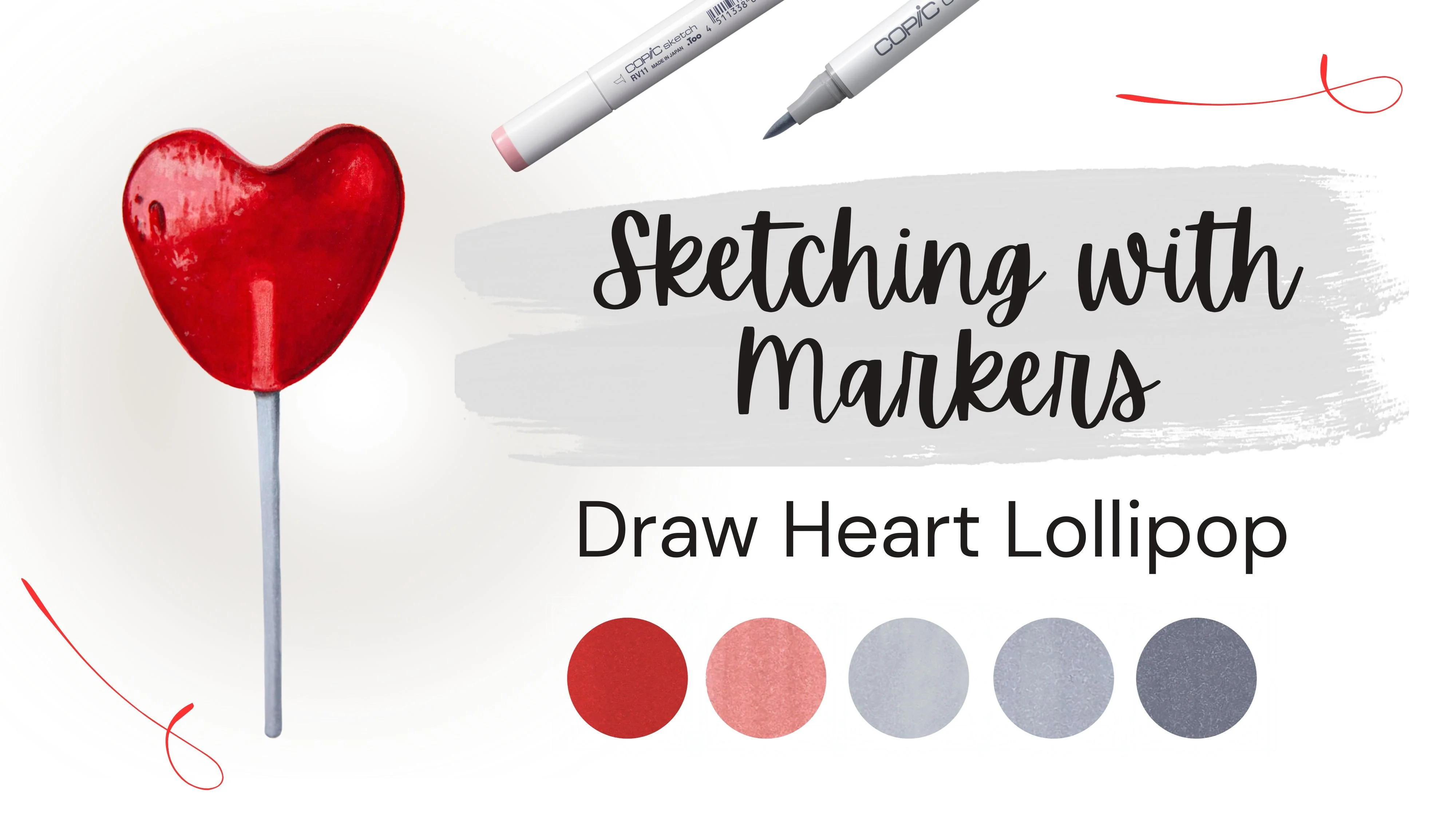 آموزش طراحی واقع‌گرایانه آبنبات قلبی با ماژیک برای مبتدیان: طراحی آبنبات چوبی شیرین
