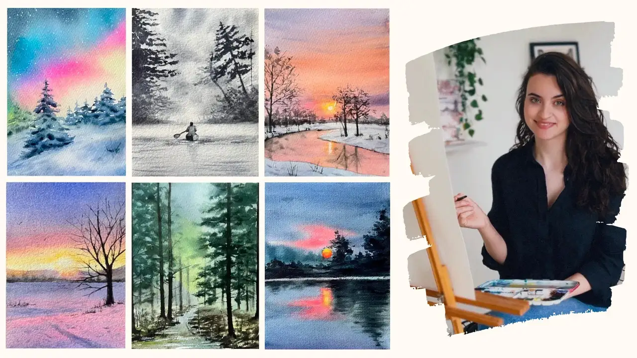 آموزش چالش ۷ روزه منظره آبرنگ: فصول و تکنیک‌ها را حرفه‌ای یاد بگیرید
