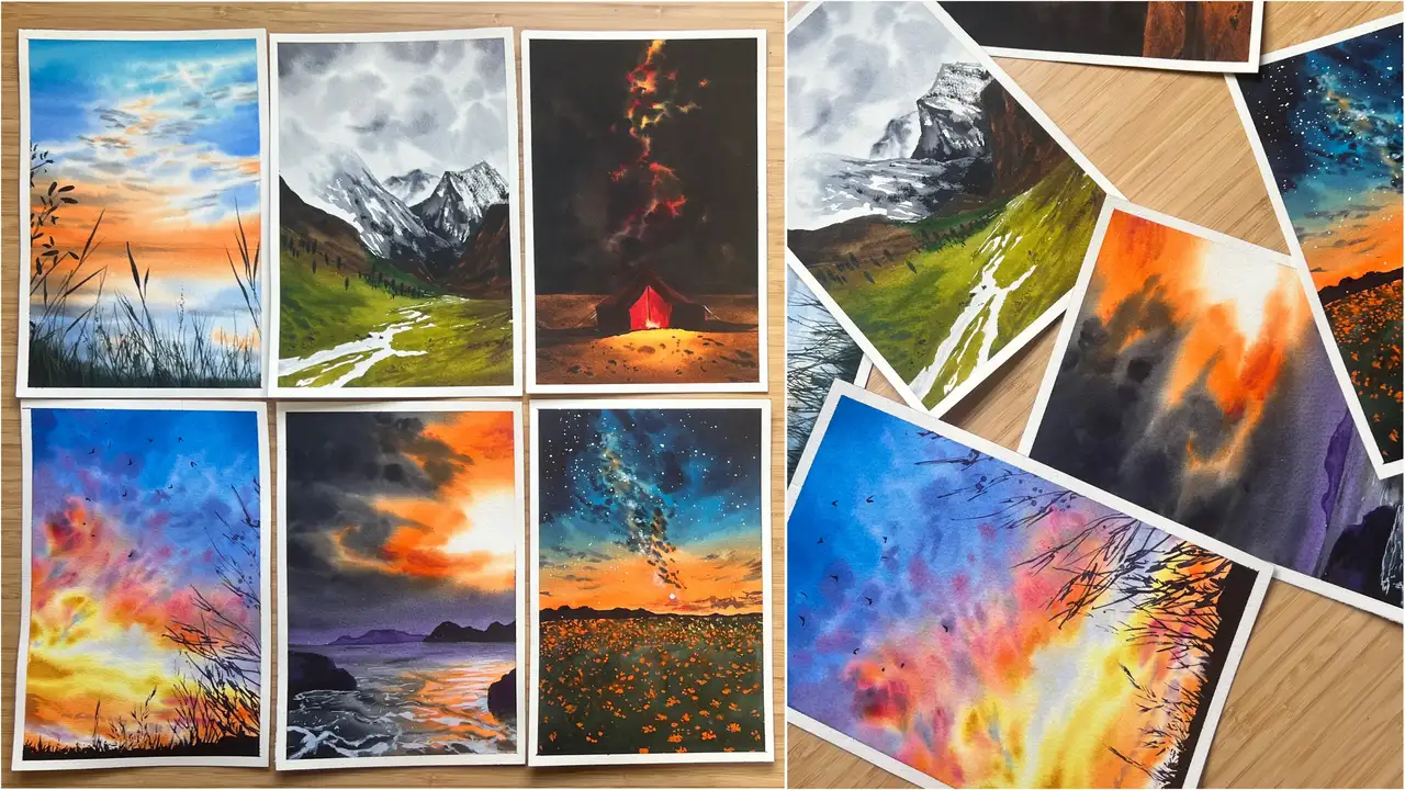 آموزش پالت طبیعت: ۱۲ منظره خیره‌کننده در آبرنگ
