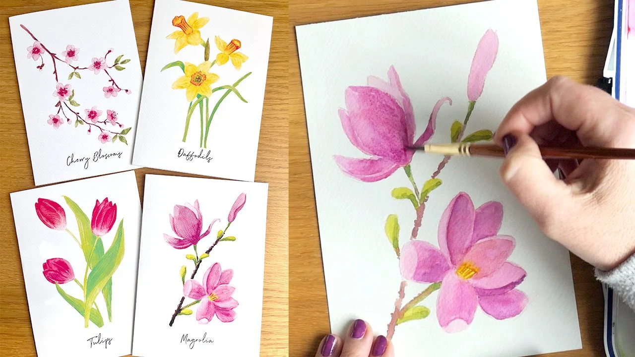 آموزش شکوفه‌های بهاری با رنگ گواش: لاله، نرگس و گل‌های بیشتر
