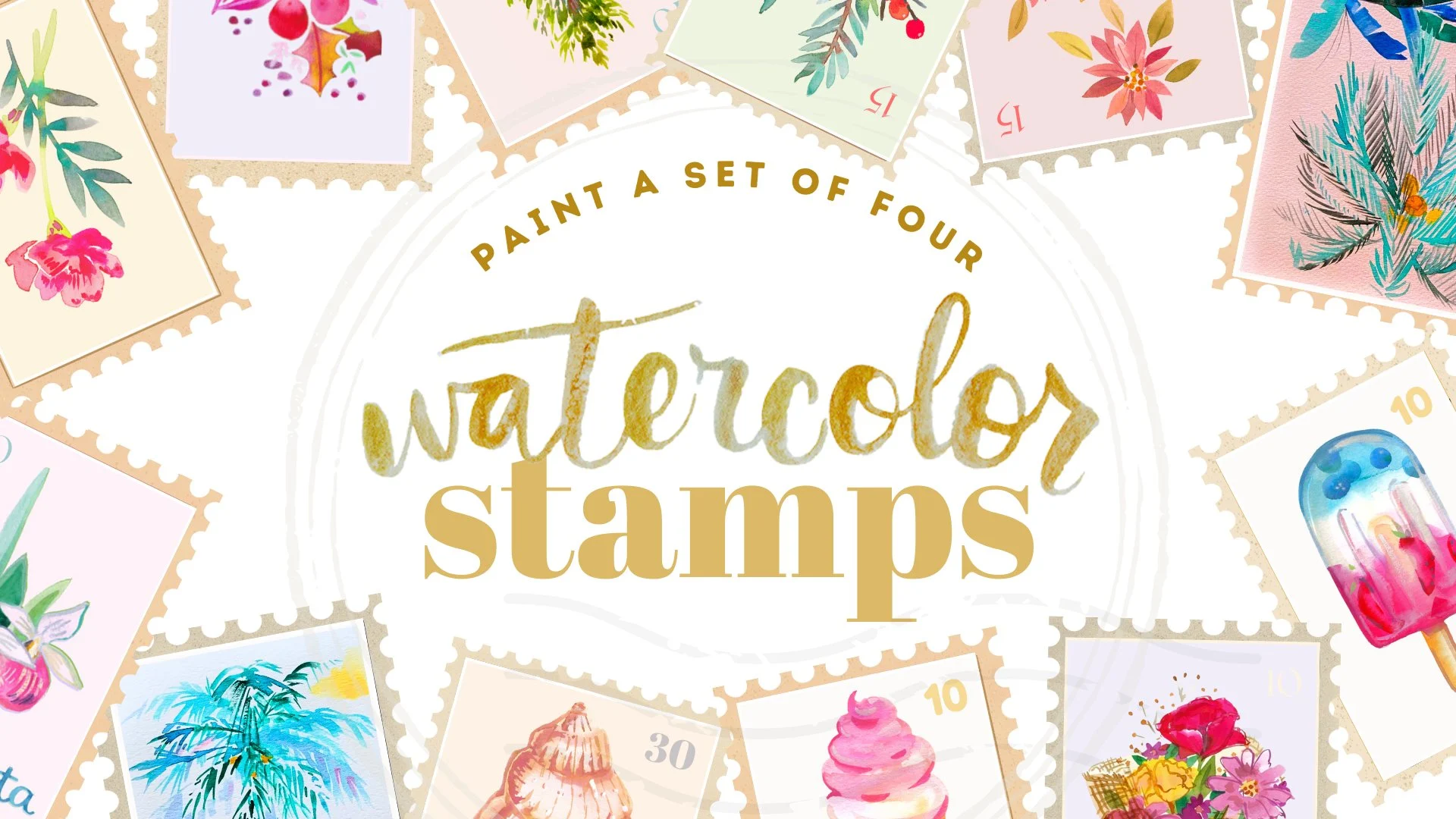 آموزش تمبرهای آبرنگ: مجموعه ای از چهار در 30 دقیقه را نقاشی کنید