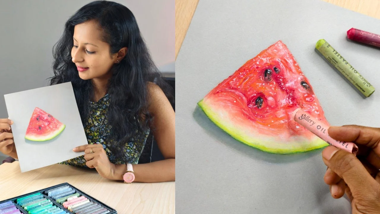 آموزش طراحی طبیعت بی‌جان واقع‌گرایانه با پاستل روغنی: تکنیک‌های لایه‌بندی و محو کردن
