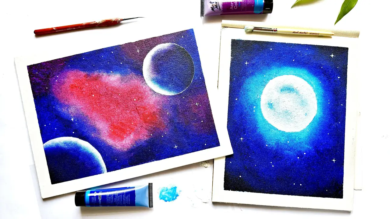 آموزش با اکریلیک نقاشی کهکشان جادویی ایجاد کنید