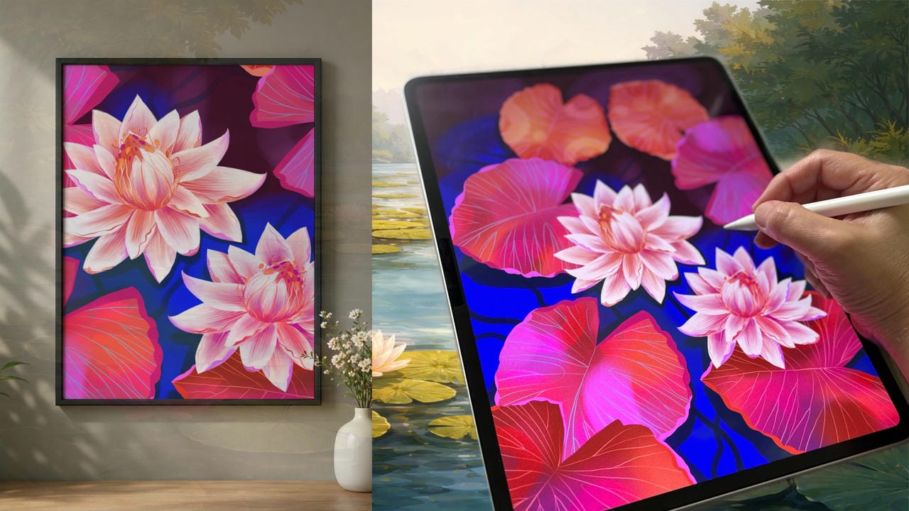 آموزش طراحی برکه نیلوفر آبی: خلق یک منظره مینیاتوری جذاب در Procreate
