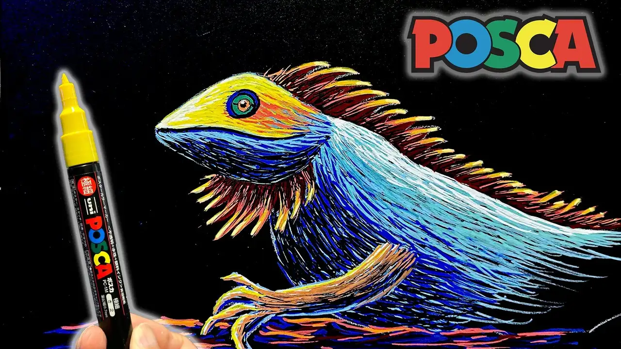 آموزش نقاشی سوسمار رنگی با ماژیک پاستل (پوسکا)
