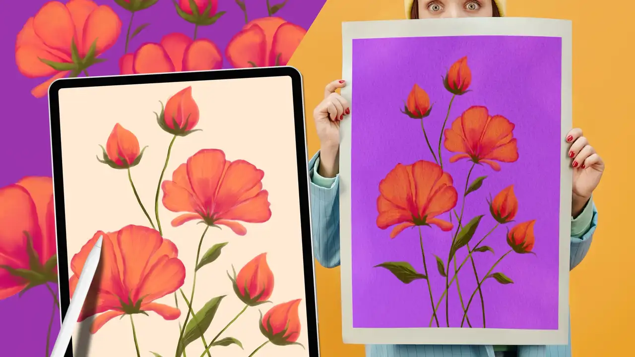 آموزش نقاشی گل‌های وحشی آبرنگی در پروکرت: تصویرسازی از گل‌های پرپشت و زیبا
