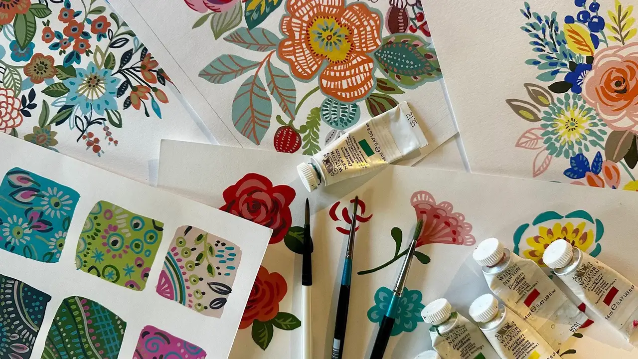 ماجراجویی در گواش ۲: آموزش گام به گام نقاشی گل ها و شاخ و برگ

