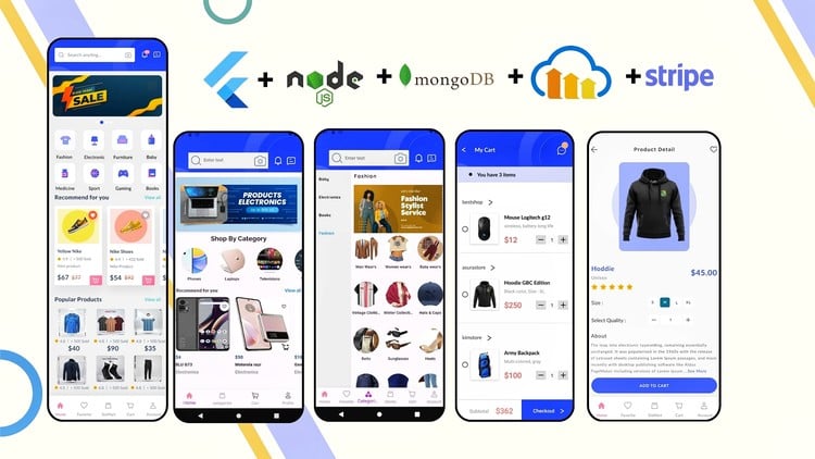 آموزش فلاتر، نود جی اس، اکسپرس و MongoDB: ساخت اپلیکیشن فروشگاهی چندگانه

