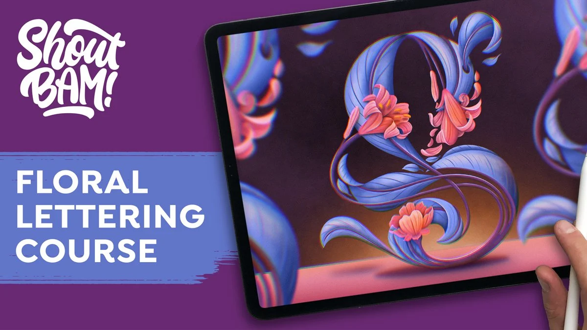 آموزش یادگیری خوشنویسی گل‌دار در Procreate: از طرح اولیه تا اثر رنگی نهایی

