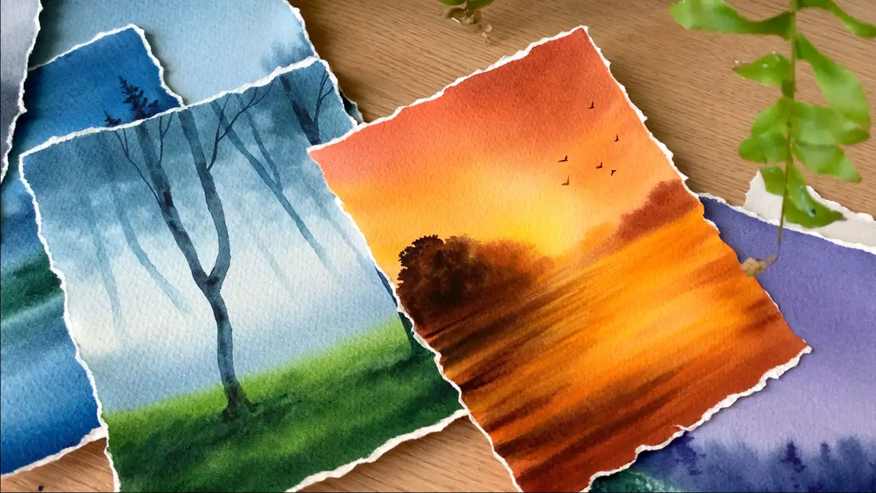 آموزش چالش 7 روزه آبرنگ: نقاشی مناظر جوی در 15 دقیقه

