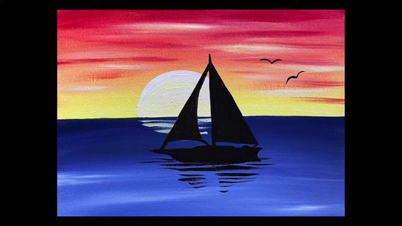 نقاشی اکریلیک برای سری کامل مبتدی - 'Sunset Sailboat' - آموزش 1