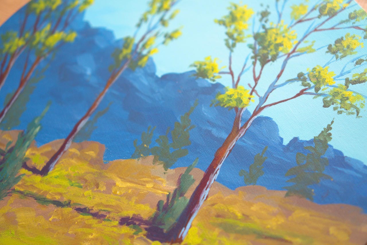 آموزش نقاشی اکریلیک فوق العاده آسان: منظره کوهستانی سرگرم کننده برای مبتدیان

