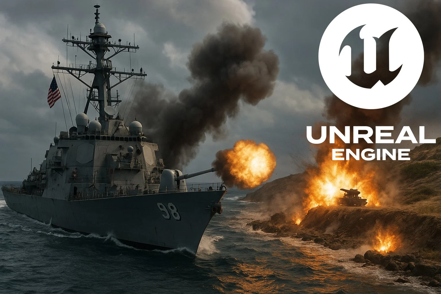 آموزش موتور بازی آنریل انجین 5: ساخت بازی کشتی با ناوشکن نیروی دریایی، کشتی‌های توپدار به عنوان دشمن

