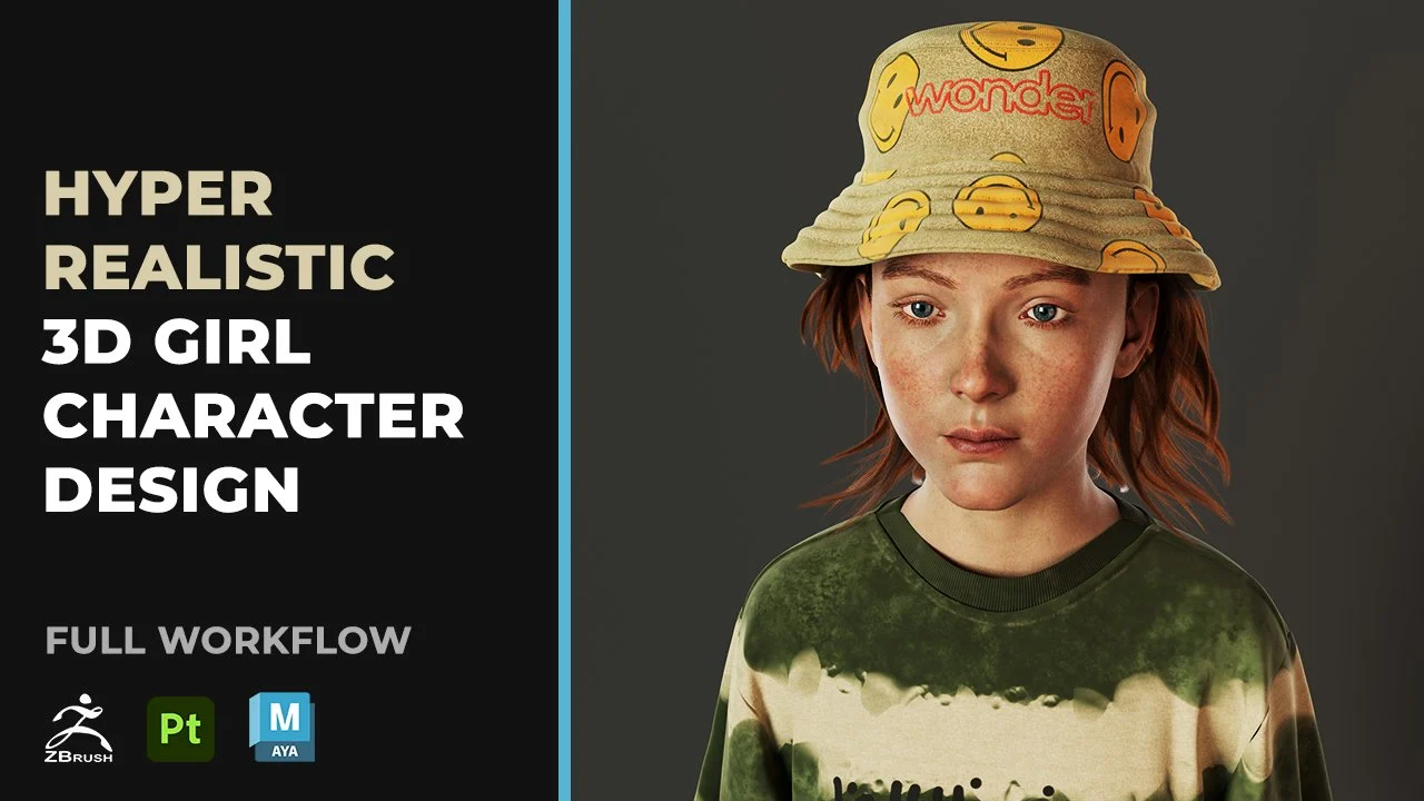 آموزش طراحی سه‌بعدی فوق‌واقع‌گرایانه دختر بچه
