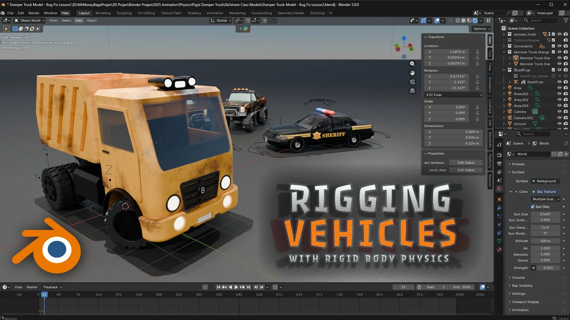 آموزش رانندگی و متحرک‌سازی مدل‌های خودرو با فیزیک Rigid Body در بلندر
