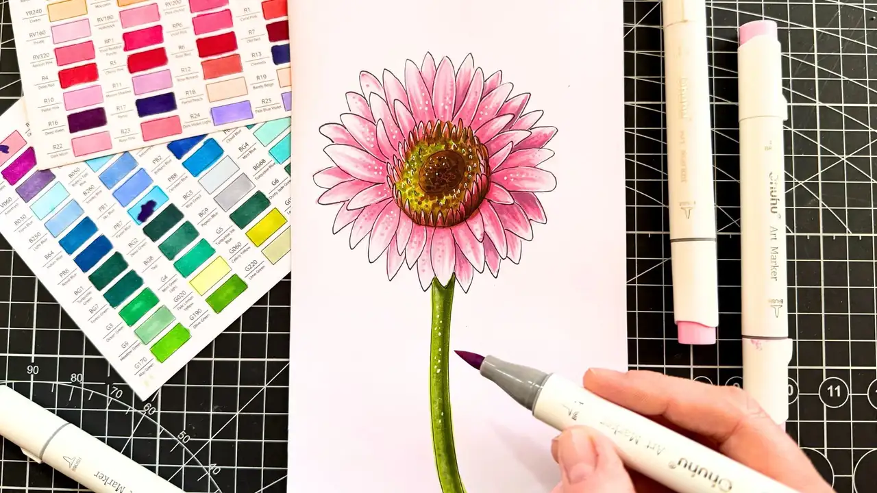 آموزش نقاشی گل داوودی با ماژیک: تکنیک‌های ترسیم و رنگ‌آمیزی
