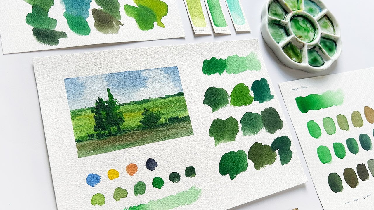 آموزش واتر کالر سبز: تسلط بر رنگ‌های سبز پیش‌آمیخته برای نقاشی‌های منظره پر جنب و جوش
