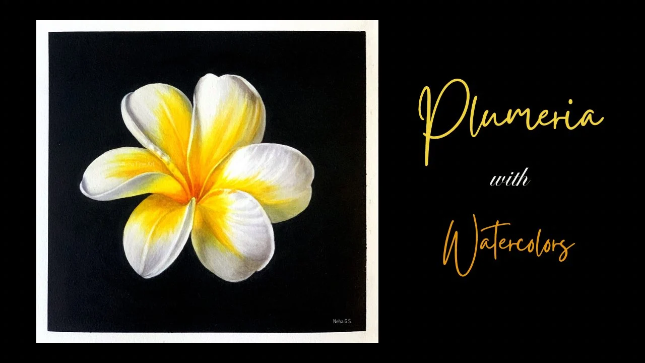 آموزش چگونه پلومریا رنگ کنیم - نقاشی آبرنگ واقع‌گرایانه / گام به گام
