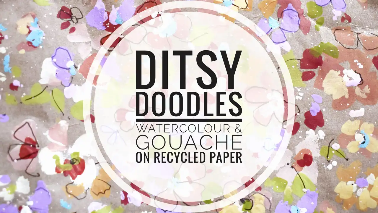 آموزش دیتسی دودلز | آبرنگ و گواش روی کاغذ بازیافتی
