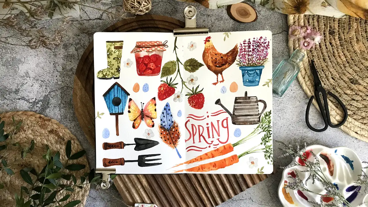 آموزش پرورش خلاقیت: اسکچ بوک آبرنگ روزانه (نسخه بهاری)
